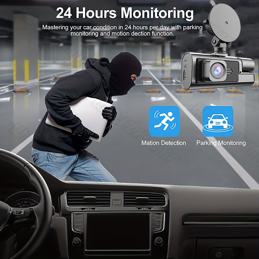 Dash cam 1080P 3 Channels: [Front+Interior+Rear]