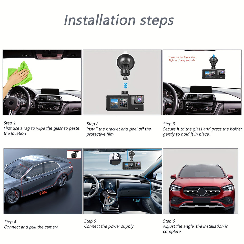 Dash cam 1080P 3 Channels: [Front+Interior+Rear]
