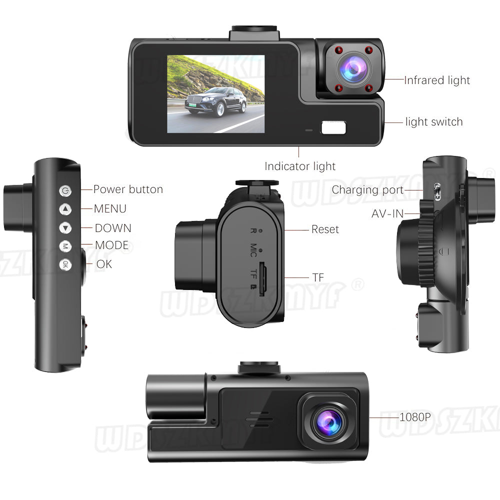 Dash cam 1080P 3 Channels: [Front+Interior+Rear]