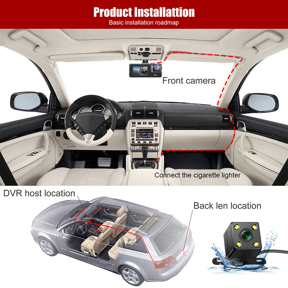 Dash cam 1080P 3 Channels: [Front+Interior+Rear]
